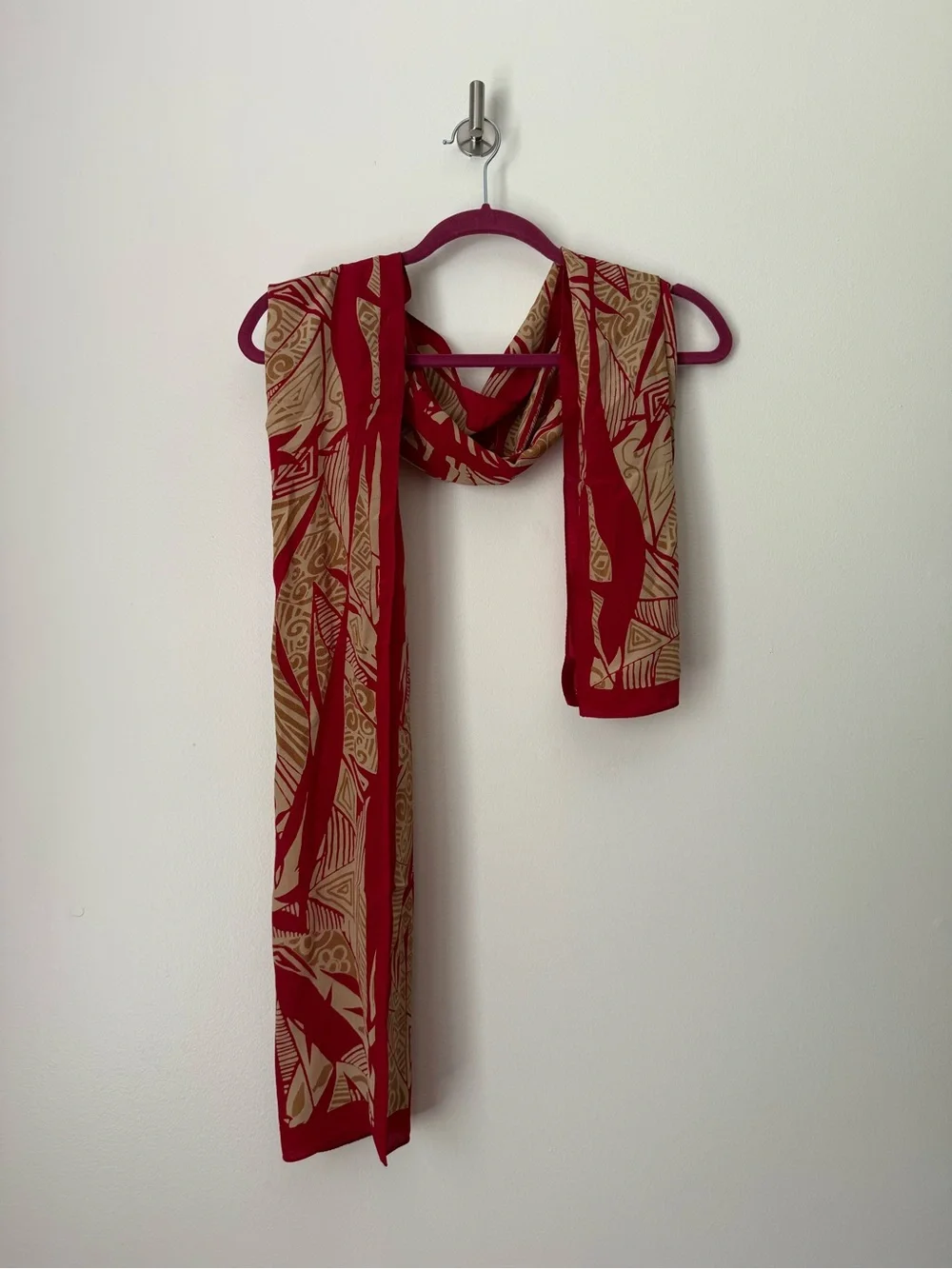 Satya Paul 100% Pure Silk Printed Scarf - Red & Beige Abstract Motif Luxury Wrap